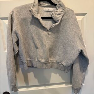 TNA Light Gray Quarter-Zip Cropped Sweatshirt